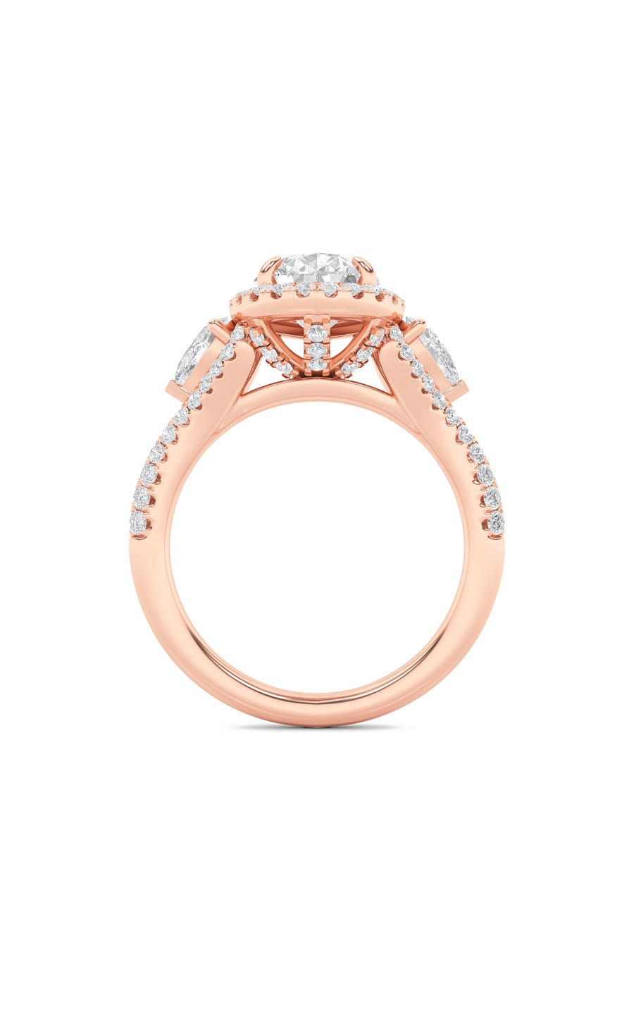 3Cttw Pear Shaped Lab Grown Diamond (F/VS) Three Stone Bold Accented Engagement Ring in 14K Gold