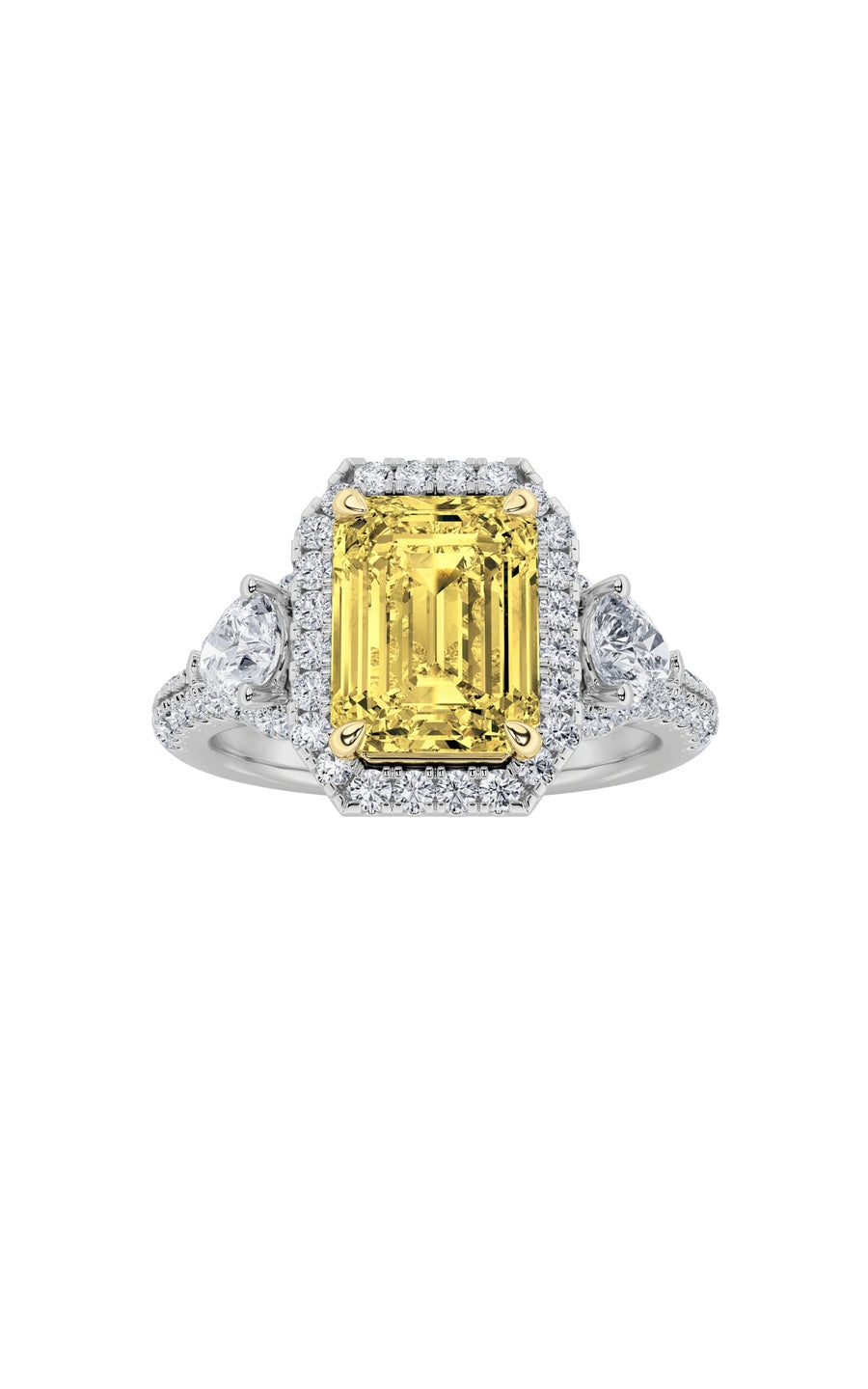 3Cttw Radiant Shaped Lab Grown Diamond (F/VS) Accented Three Stone Ring in 14K Gold