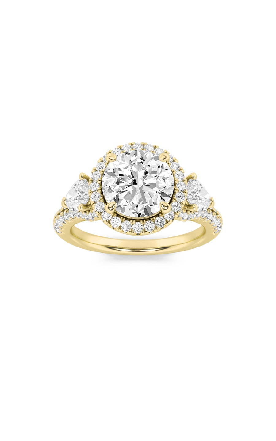 3Cttw Round Shaped Lab Grown Diamond (F/VS) ThreeStone Bold Accented Engagement Ring in 14K Gold
