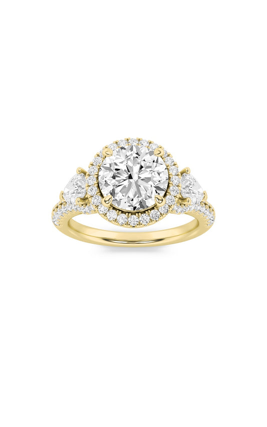 3Cttw Round Shaped Lab Grown Diamond (F/VS) ThreeStone Bold Accented Engagement Ring in 14K Gold