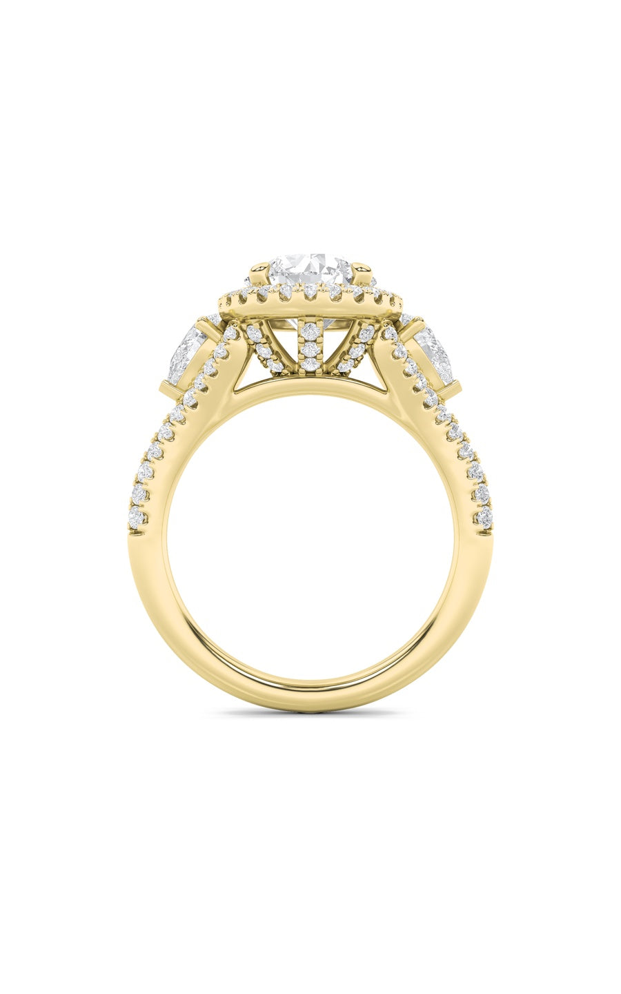 3Cttw Round Shaped Lab Grown Diamond (F/VS) ThreeStone Bold Accented Engagement Ring in 14K Gold