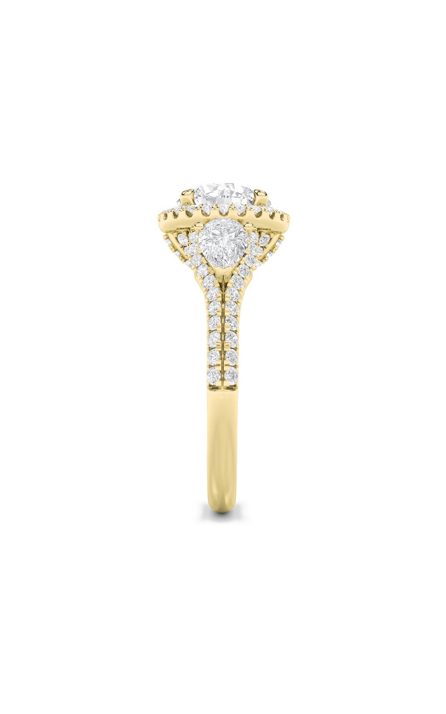 3Cttw Round Shaped Lab Grown Diamond (F/VS) ThreeStone Bold Accented Engagement Ring in 14K Gold
