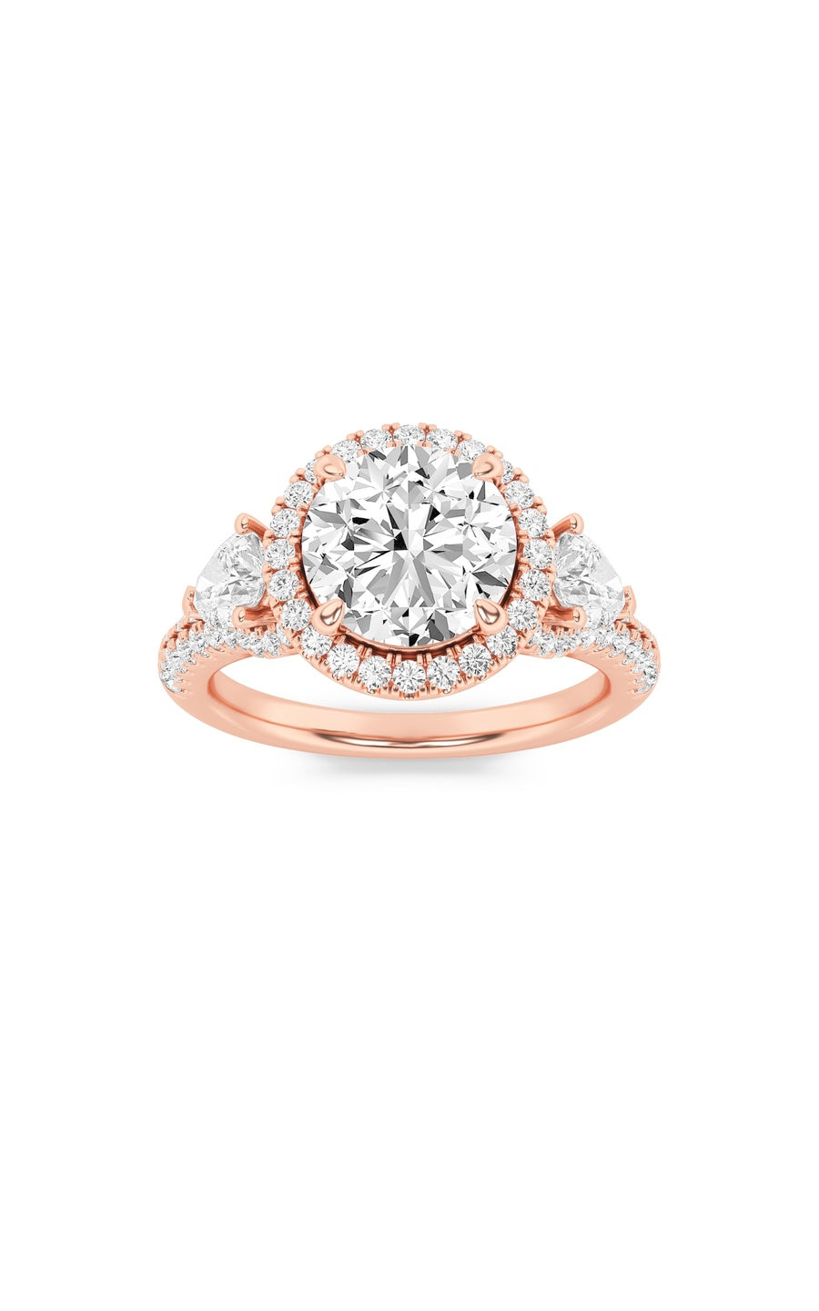 3Cttw Round Shaped Lab Grown Diamond (F/VS) ThreeStone Bold Accented Engagement Ring in 14K Gold