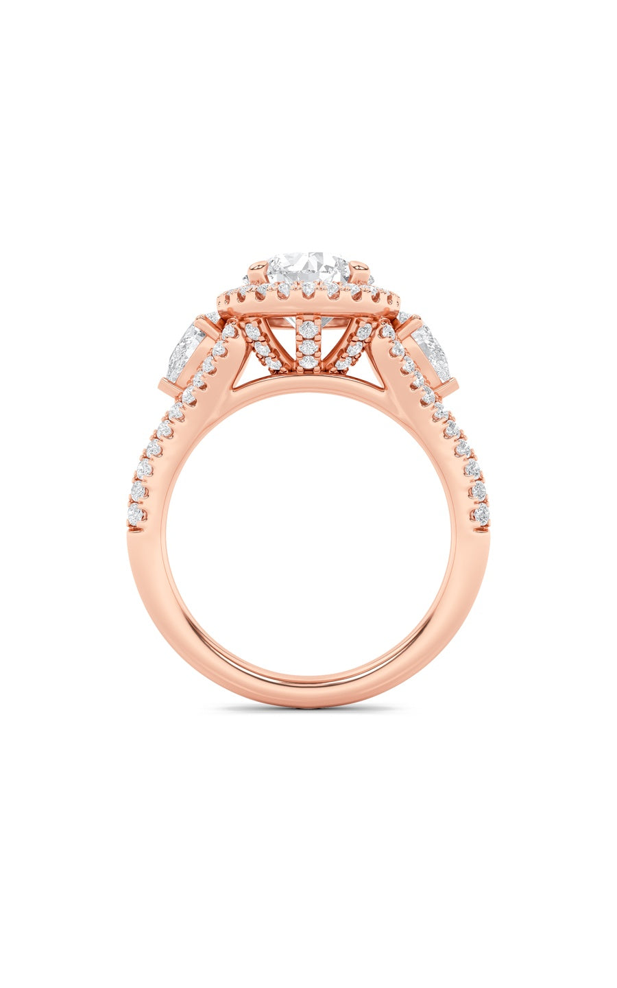 3Cttw Round Shaped Lab Grown Diamond (F/VS) ThreeStone Bold Accented Engagement Ring in 14K Gold