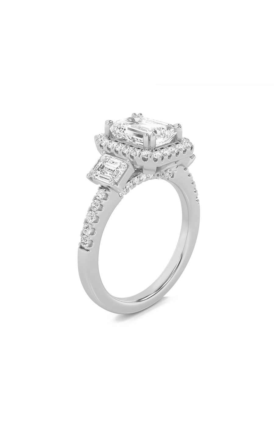 3Cttw Emerald Shaped Lab Grown Diamond (G/VS) Three Stone Accented Engagement Ring in 14K Gold