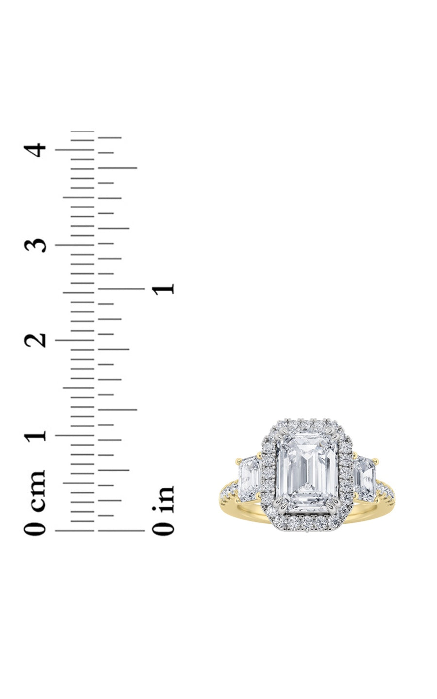3Cttw Emerald Shaped Lab Grown Diamond (G/VS) Three Stone Accented Engagement Ring in 14K Gold