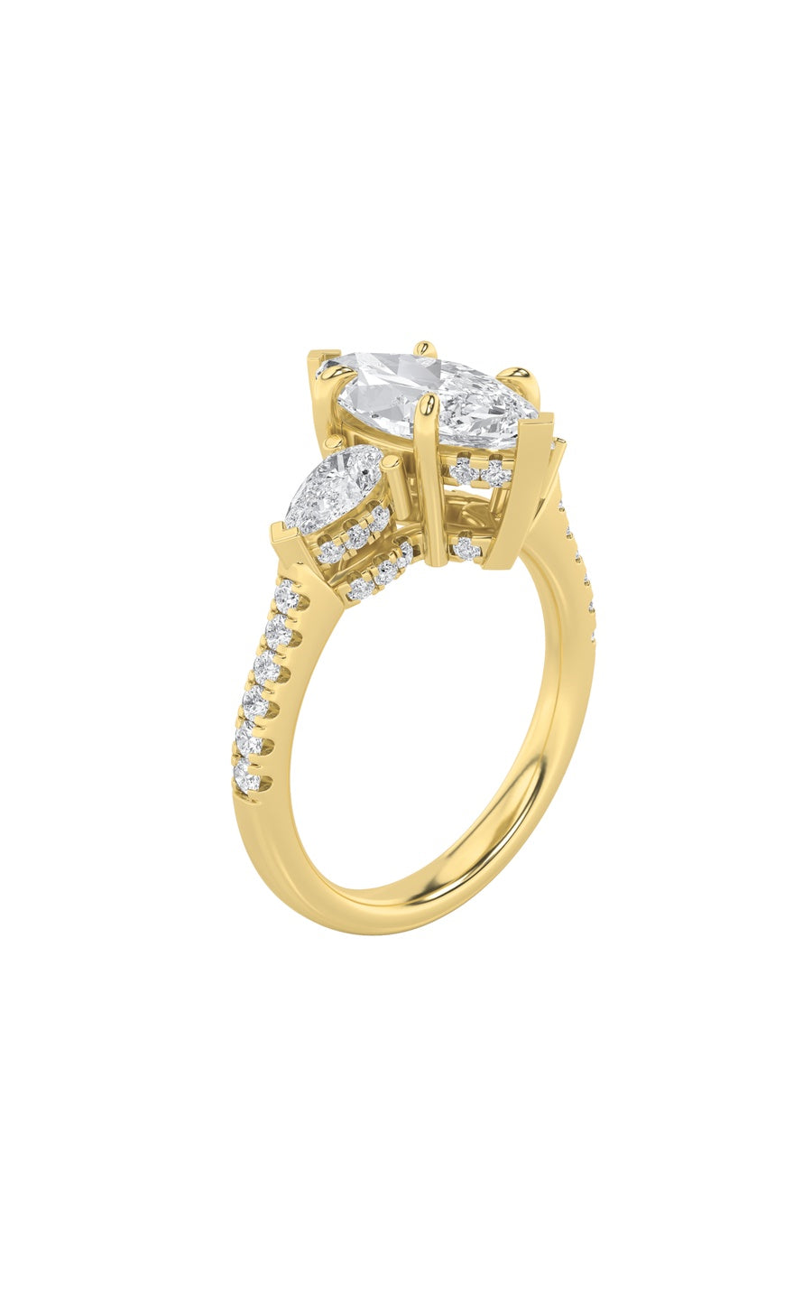 3Cttw Marquise Shaped Lab Grown Diamond (F/VS) Three Stone Accented Engagement Ring in 14K Gold