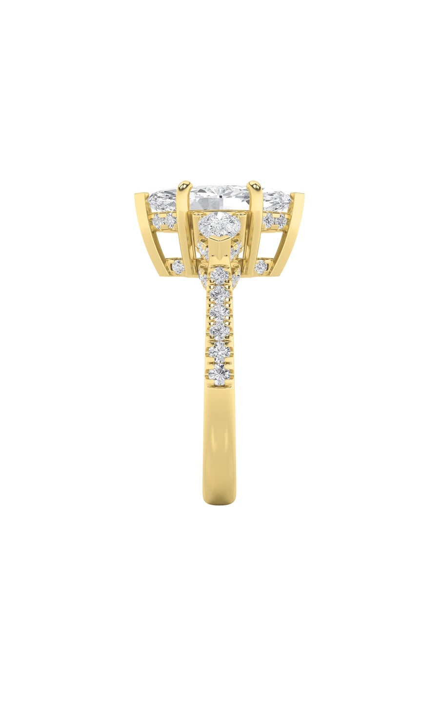 3Cttw Marquise Shaped Lab Grown Diamond (F/VS) Three Stone Accented Engagement Ring in 14K Gold