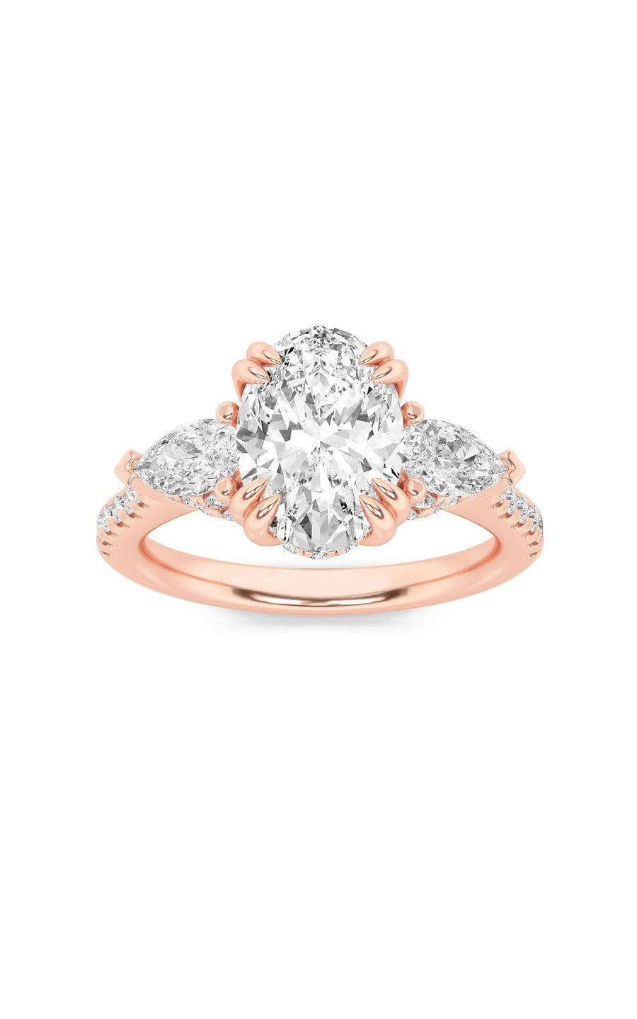 3Cttw Oval Shaped Lab Grown Diamond (F/VS) Three Stone Accented Engagement Ring in 14K Gold