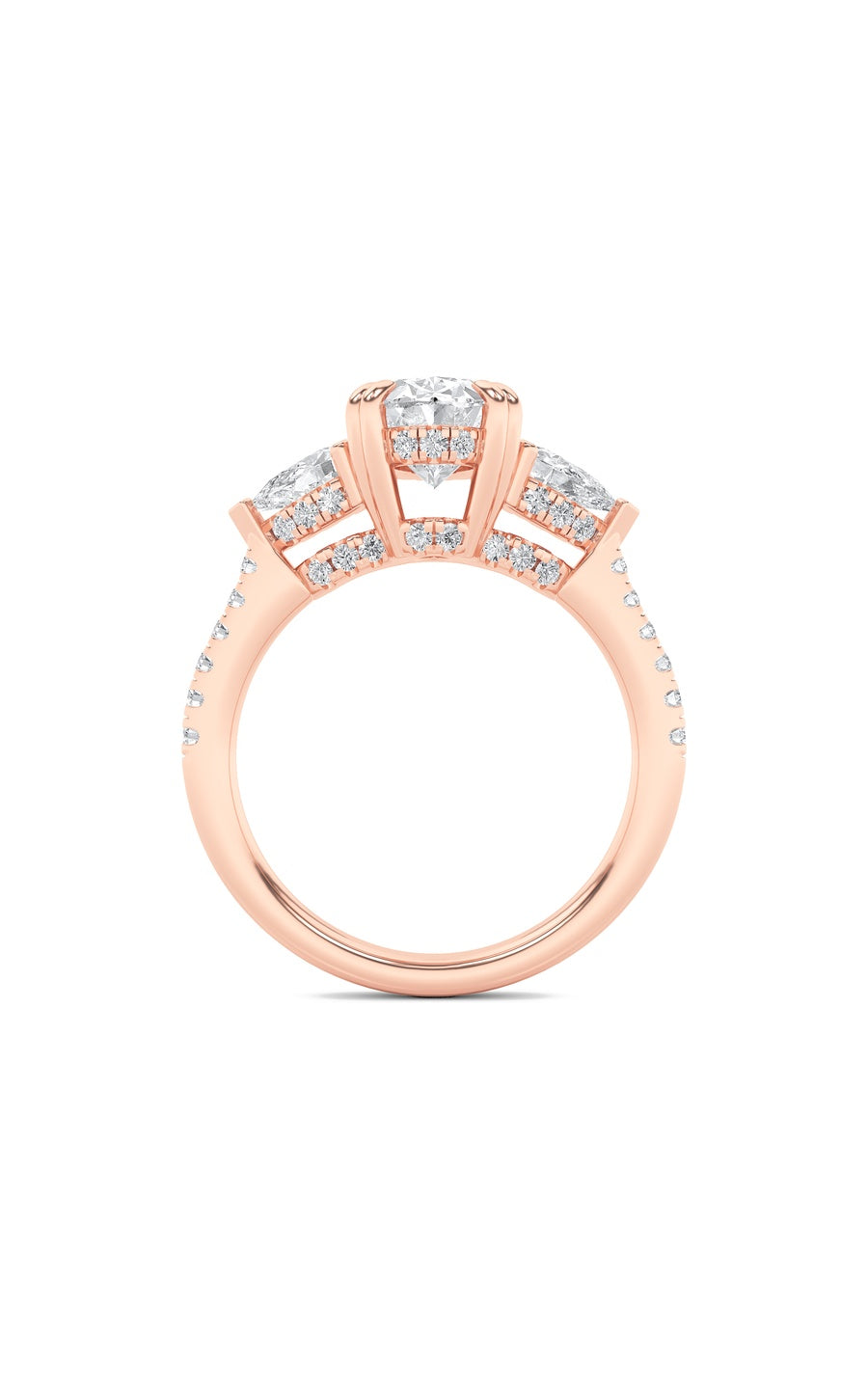 3Cttw Oval Shaped Lab Grown Diamond (F/VS) Three Stone Accented Engagement Ring in 14K Gold