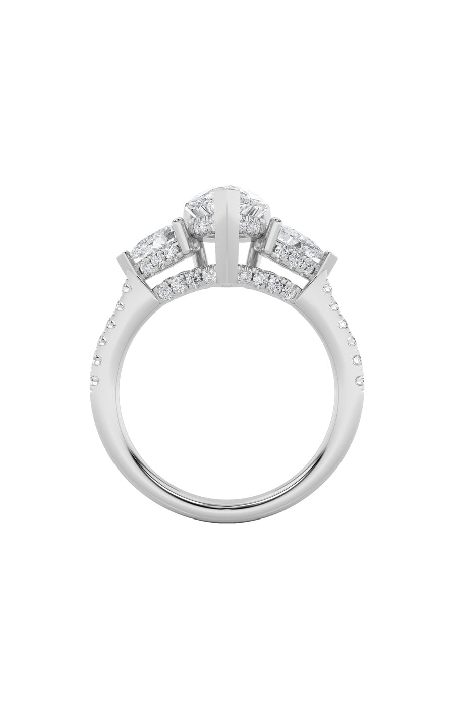 3Cttw Pear Shaped Lab Grown Diamond (F/VS) Three Stone Accented Engagement Ring in 14K Gold