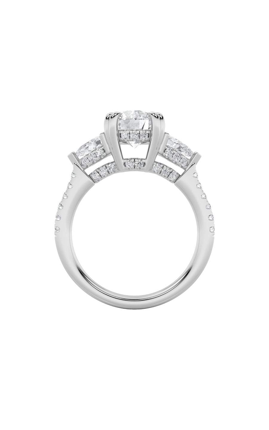 3Cttw Round Shaped Lab Grown Diamond (F/VS) ThreeStone Accented Engagement Ring in 14K Gold