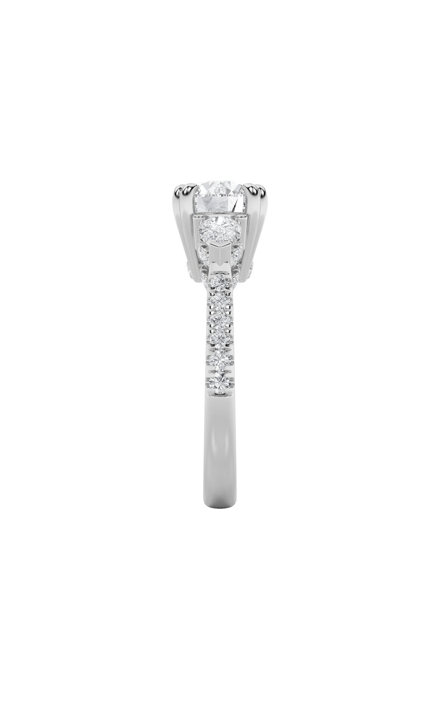 3Cttw Round Shaped Lab Grown Diamond (F/VS) ThreeStone Accented Engagement Ring in 14K Gold