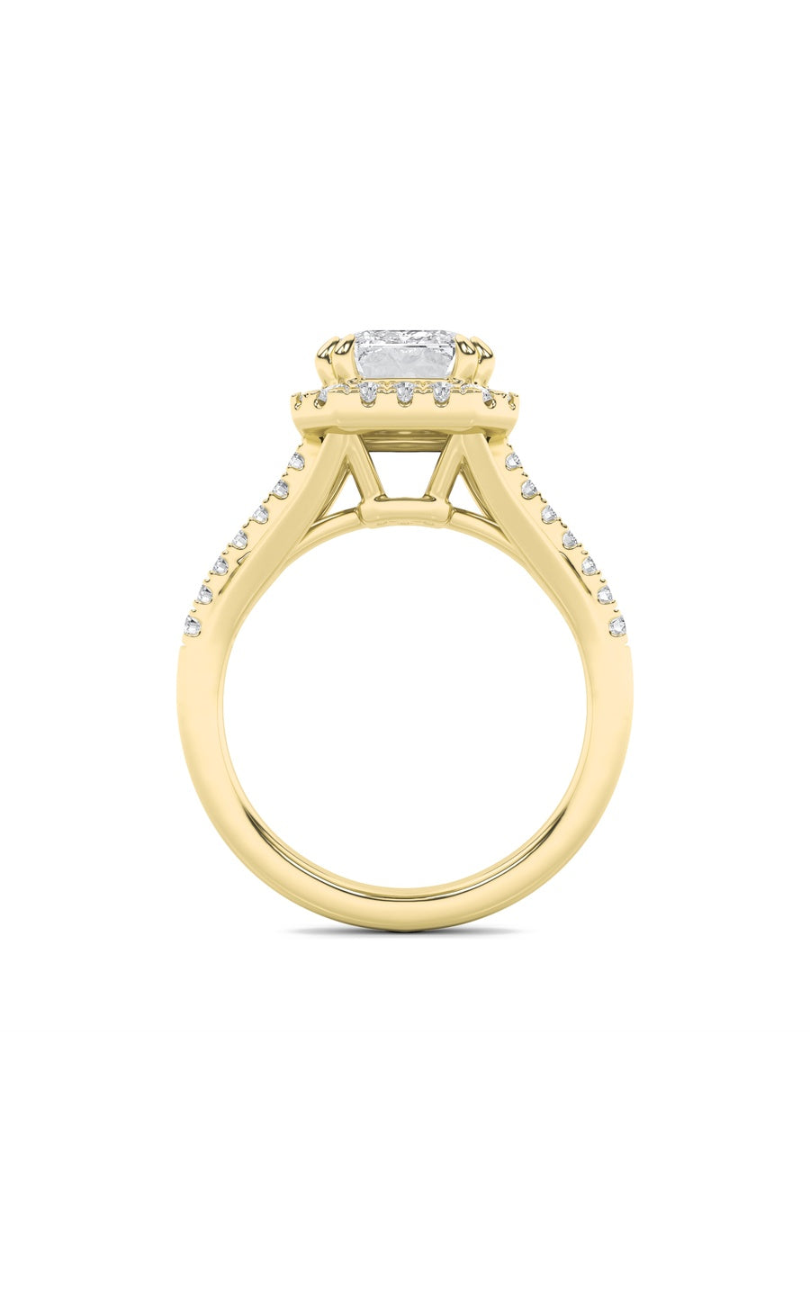 3Cttw Emerald Shaped Lab Grown Diamond (F/VS) HaloAccented Engagement Ring in 14K Gold