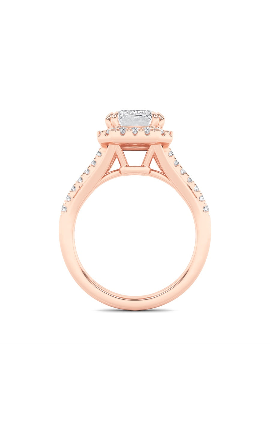 3Cttw Emerald Shaped Lab Grown Diamond (F/VS) HaloAccented Engagement Ring in 14K Gold