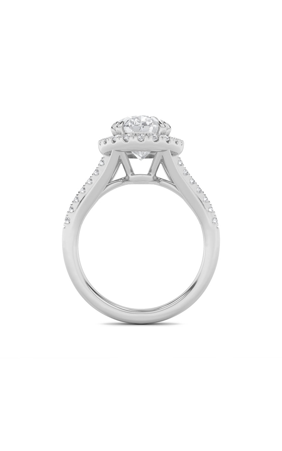 3Cttw Oval Shaped Lab Grown Diamond (F/VS) Halo Accented Engagement Ring in 14K Gold
