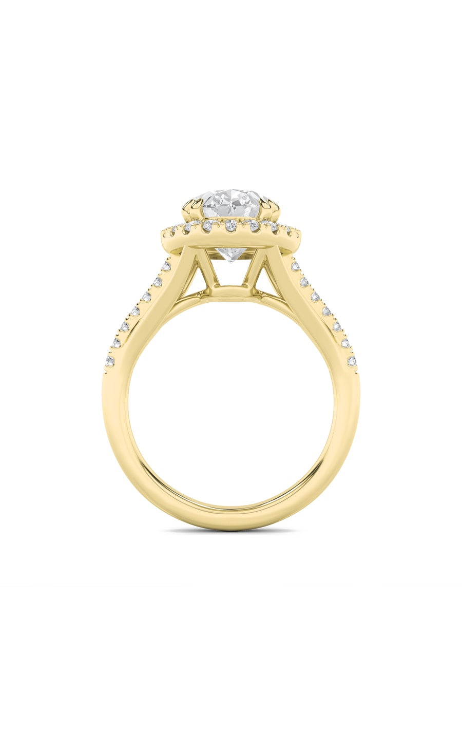 3Cttw Oval Shaped Lab Grown Diamond (F/VS) Halo Accented Engagement Ring in 14K Gold