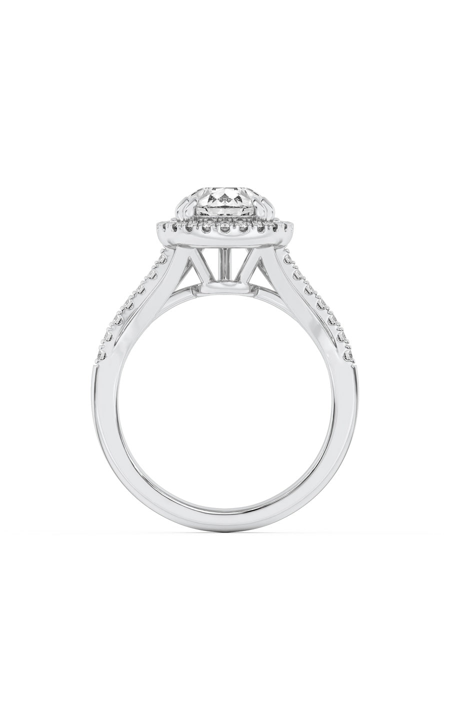 3Cttw Pear Shaped Lab Grown Diamond (F/VS) Halo Accented Engagement Ring in 14K Gold