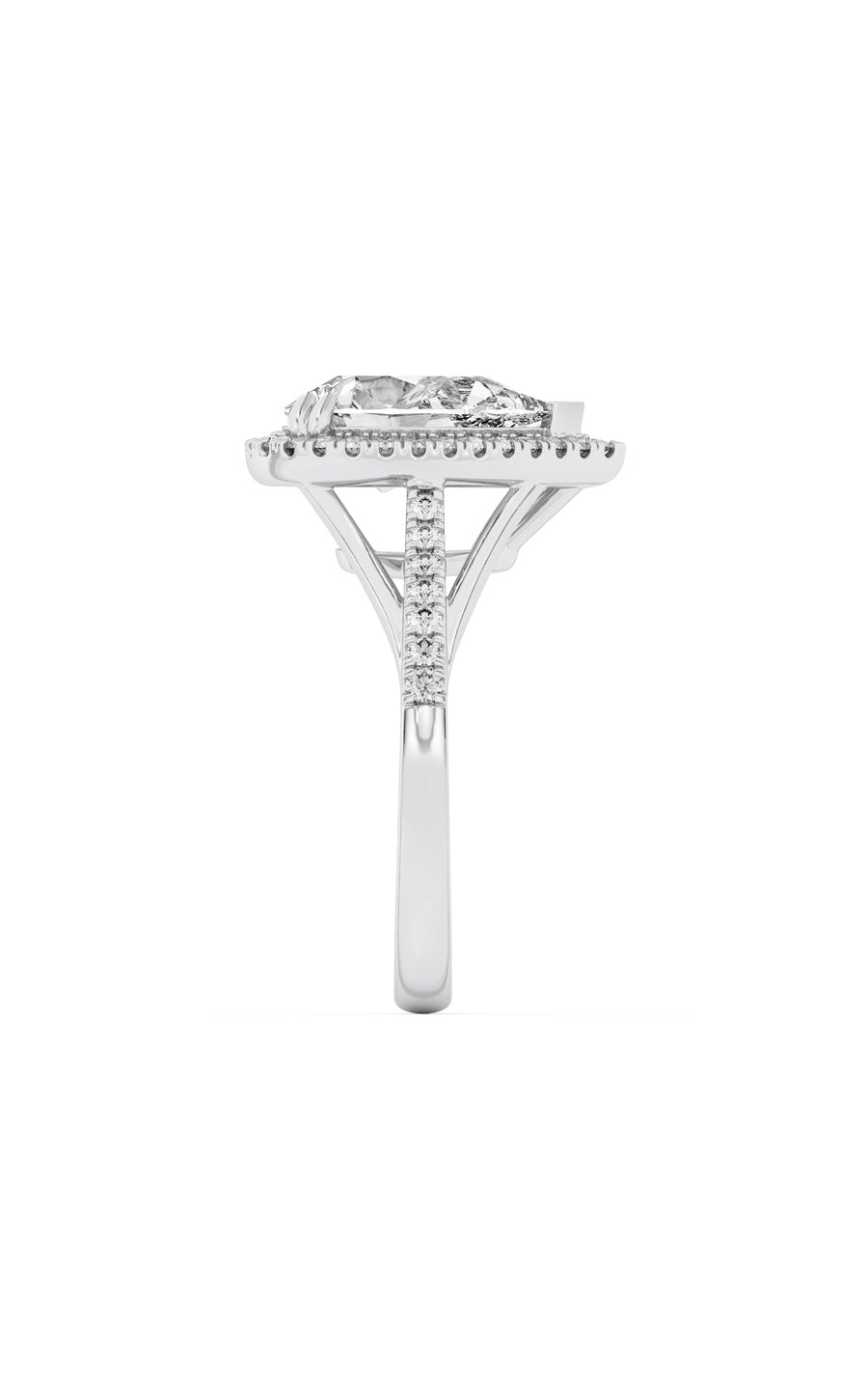 3Cttw Pear Shaped Lab Grown Diamond (F/VS) Halo Accented Engagement Ring in 14K Gold
