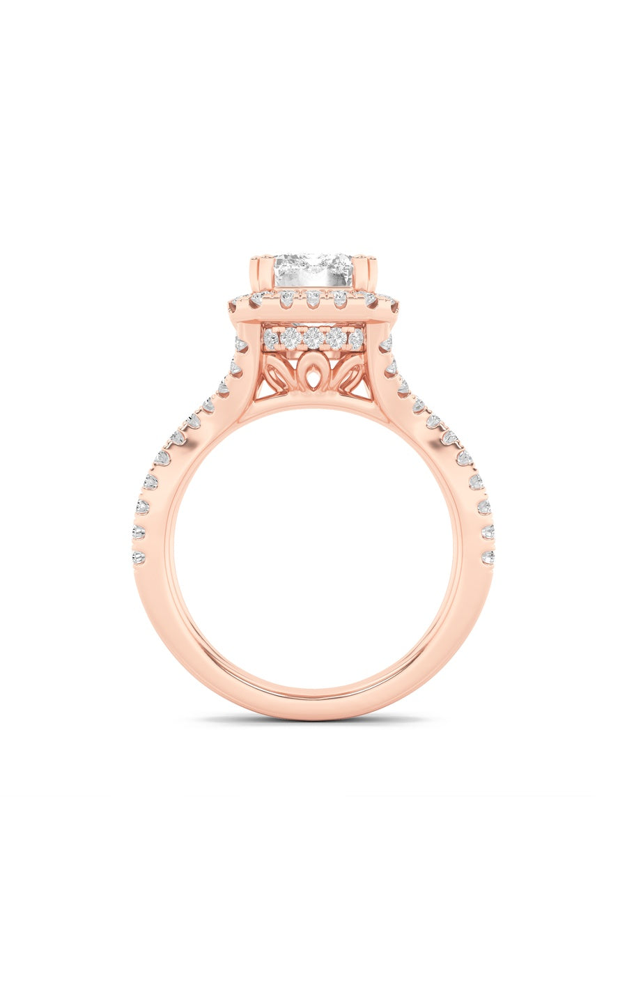 4Cttw Emerald Shaped Lab Grown Diamond (F/VS) Split Shank Halo Engagement Ring in 14K Gold