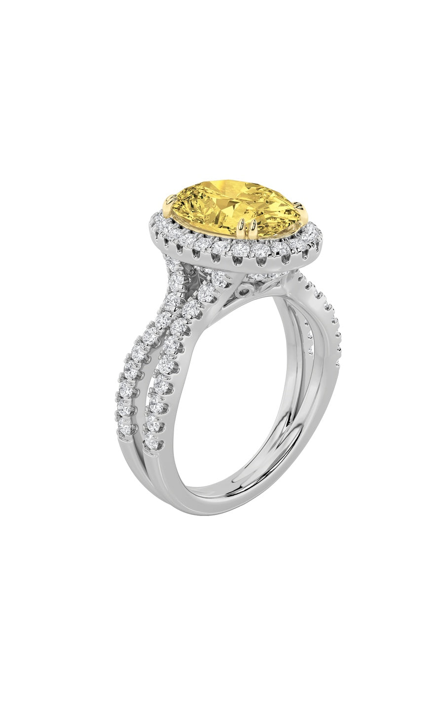4Cttw Oval Shaped Lab Grown Diamond (F/VS) Split Shank Halo Engagement Ring in 14K Gold