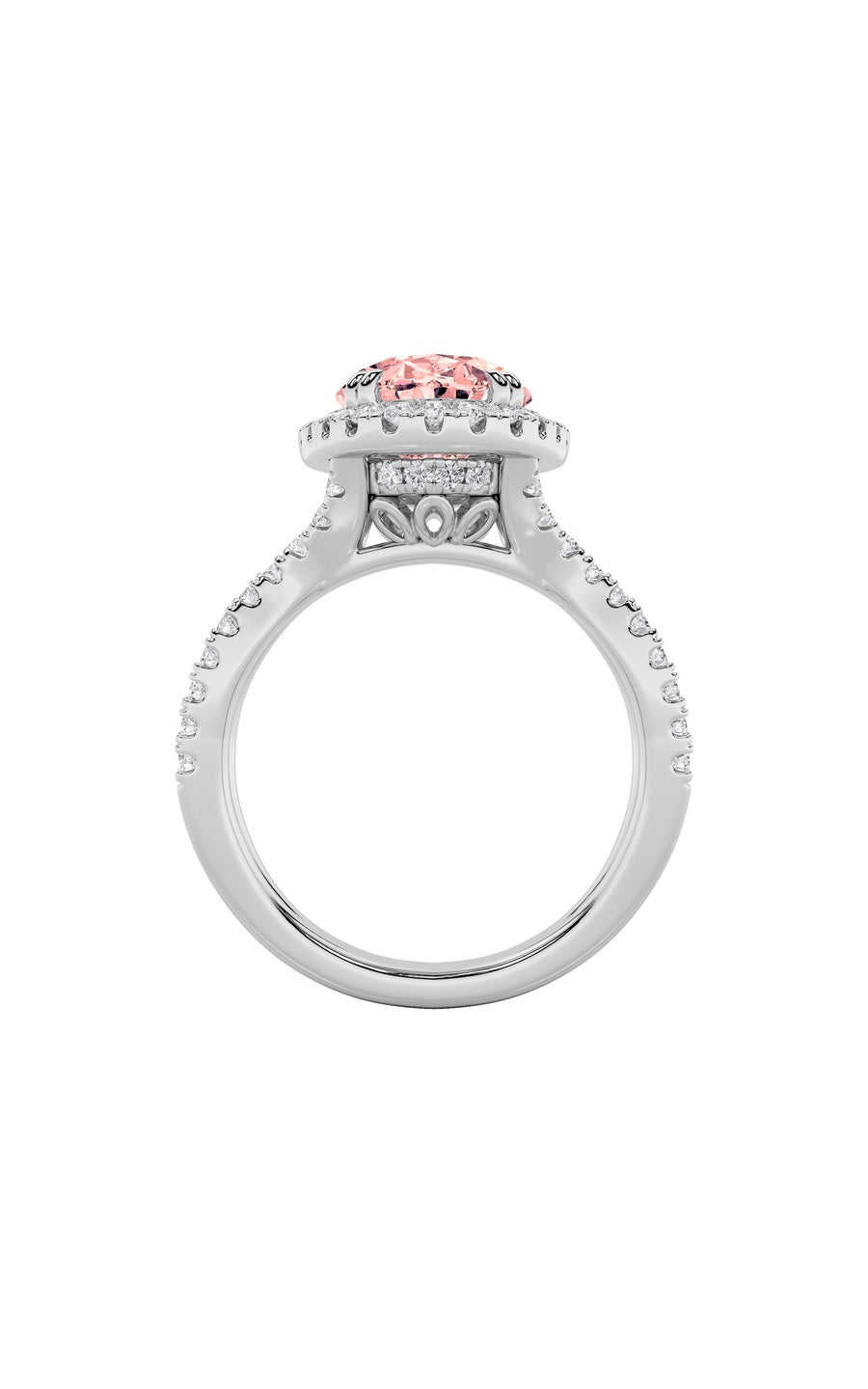 4Cttw Oval Shaped Lab Grown Diamond (F/VS) Split Shank Halo Engagement Ring in 14K Gold