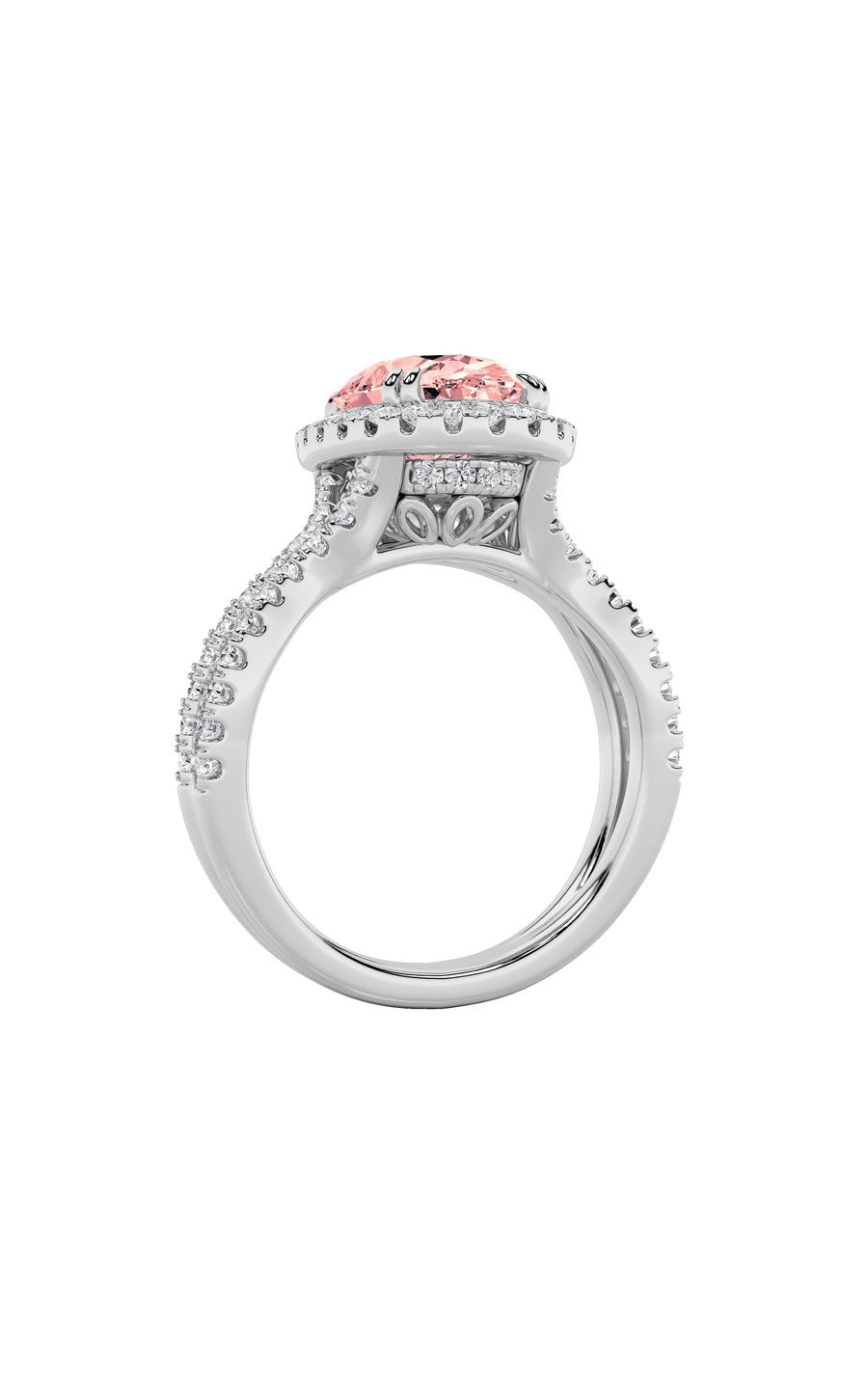 4Cttw Oval Shaped Lab Grown Diamond (F/VS) Split Shank Halo Engagement Ring in 14K Gold