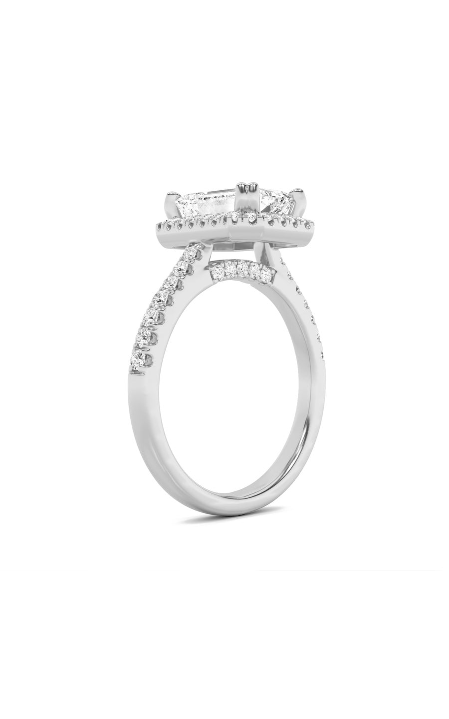 2.5Cttw Emerald Shaped Lab Grown Diamond (F/VS) Halo Accented Engagement Ring in 14K Gold
