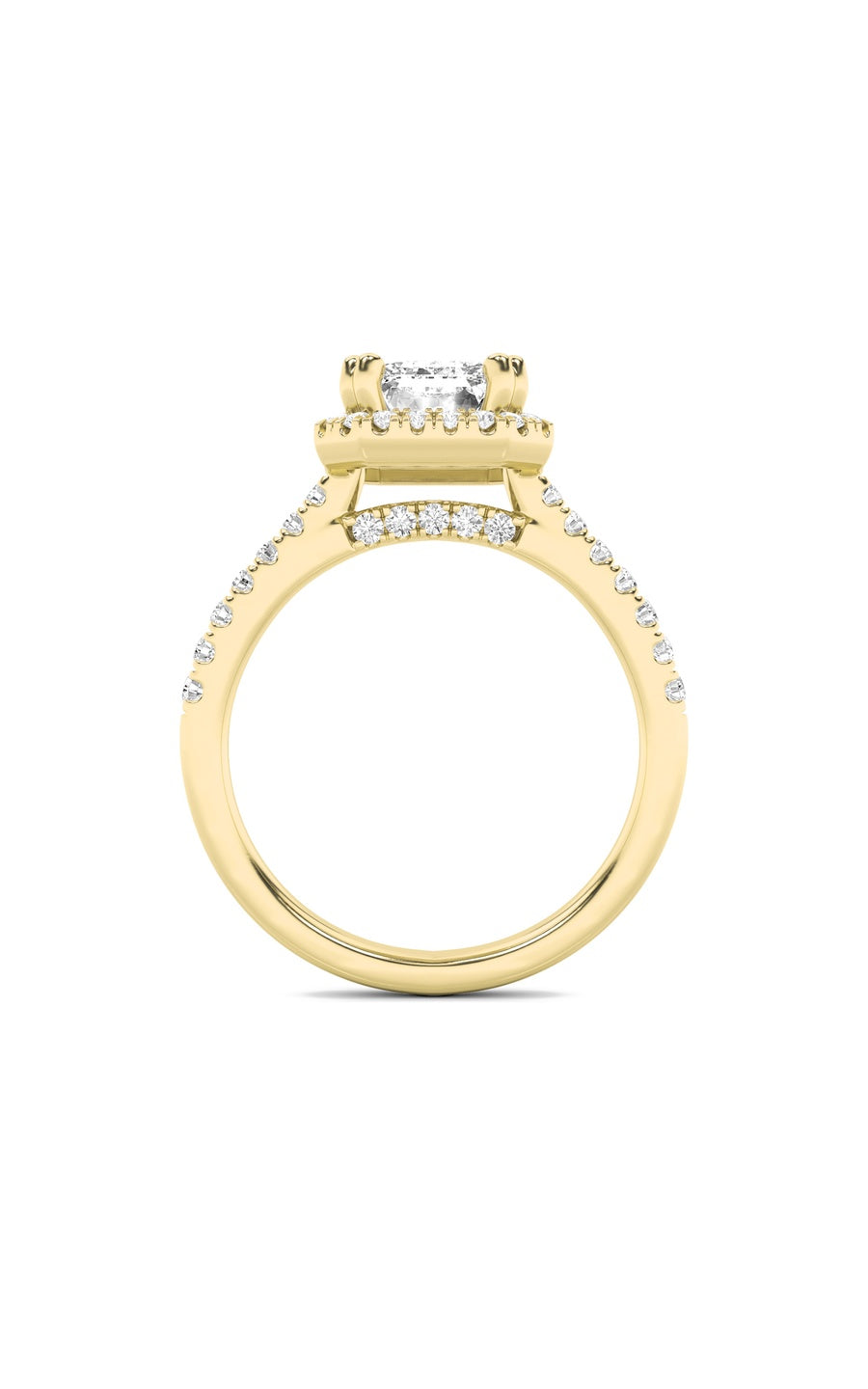3Cttw Emerald Shaped Lab Grown Diamond (F/VS) Classic Halo Accented Engagement Ring in 14K Gold