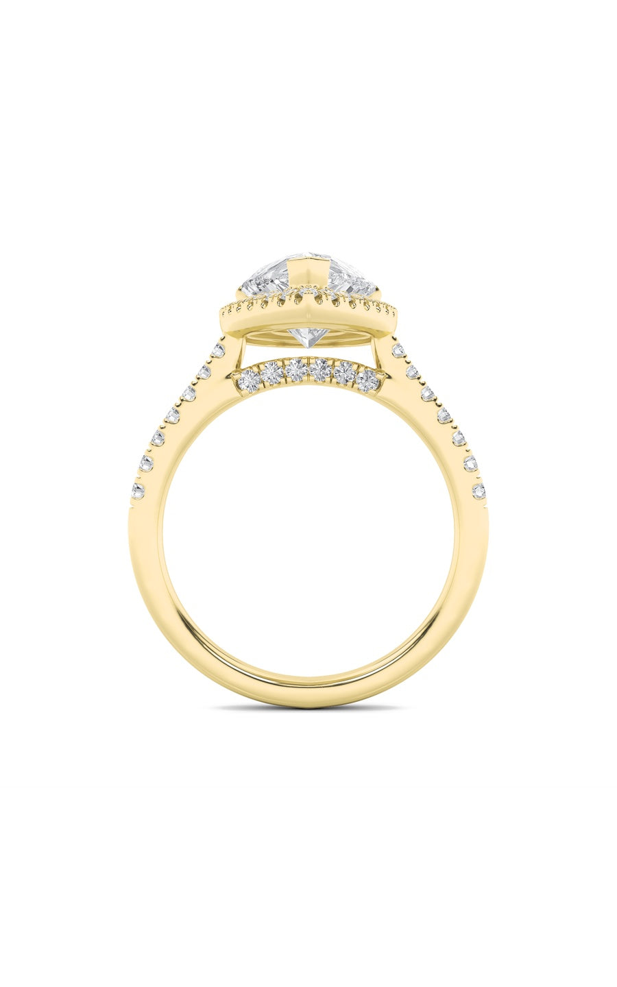 3Cttw Pear Shaped Lab Grown Diamond (F/VS) ClassicHalo Accented Engagement Ring in 14K Gold