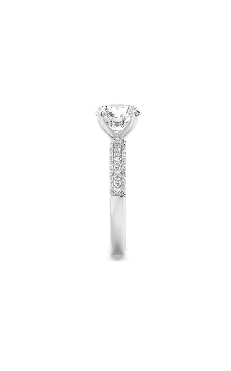 1.5Cttw Round Shaped Lab Grown Diamond (F/VS) Three Row Micro Pave Engagement Ring in 14K Gold