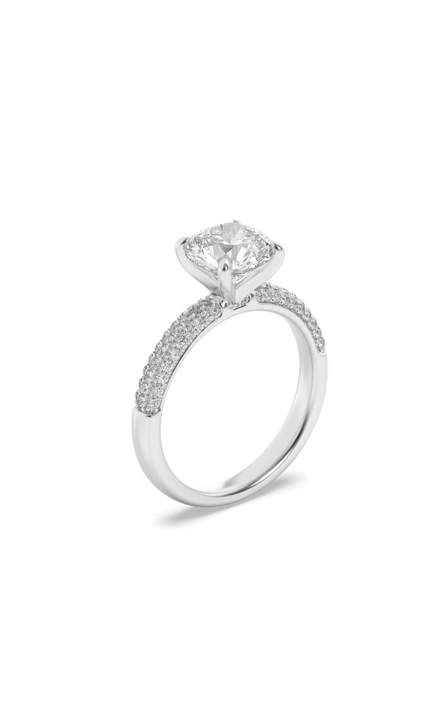 2.5Cttw Round Shaped Lab Grown Diamond (F/VS) Three Row Micro Pave Engagement Ring in 14K Gold