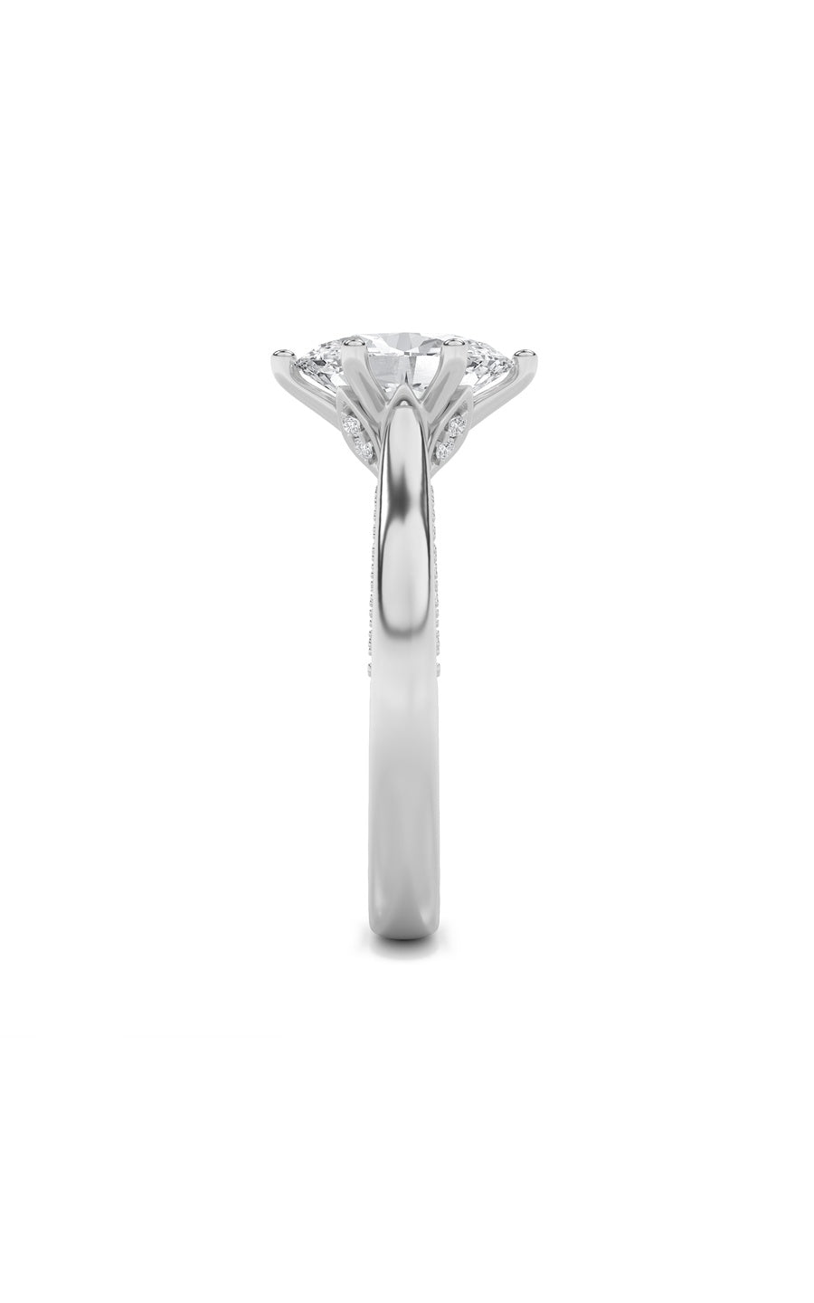 1.25Cttw Oval Shaped Lab Grown Diamond (F/VS) Tulip Motif Accented Engagement Ring in 14K Gold
