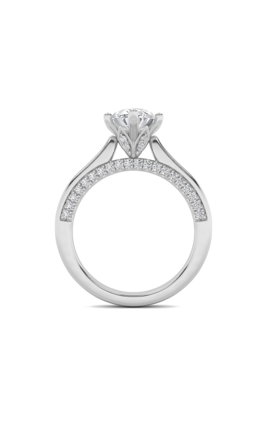 2Cttw Oval Shaped Lab Grown Diamond (F/VS) Tulip Motif Accented Engagement Ring in 14K Gold