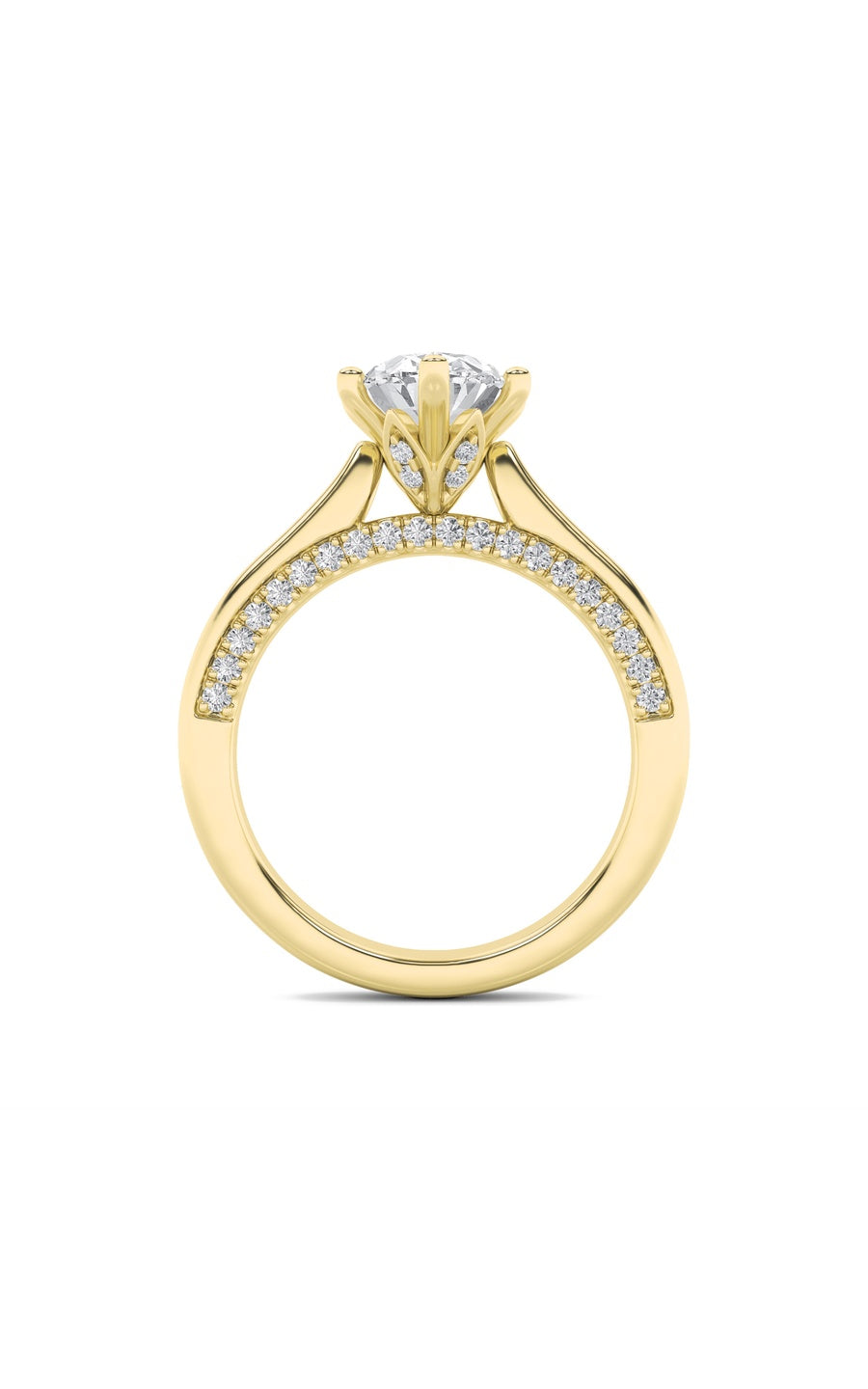 2Cttw Oval Shaped Lab Grown Diamond (F/VS) Tulip Motif Accented Engagement Ring in 14K Gold