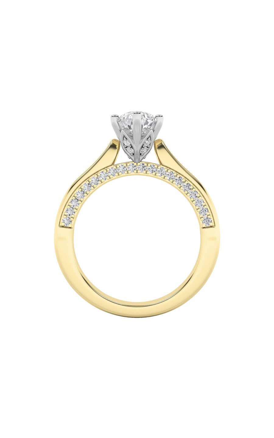 1.25Cttw Pear Shaped Lab Grown Diamond (F/VS) Tulip Motif Accented Engagement Ring in 14K Gold
