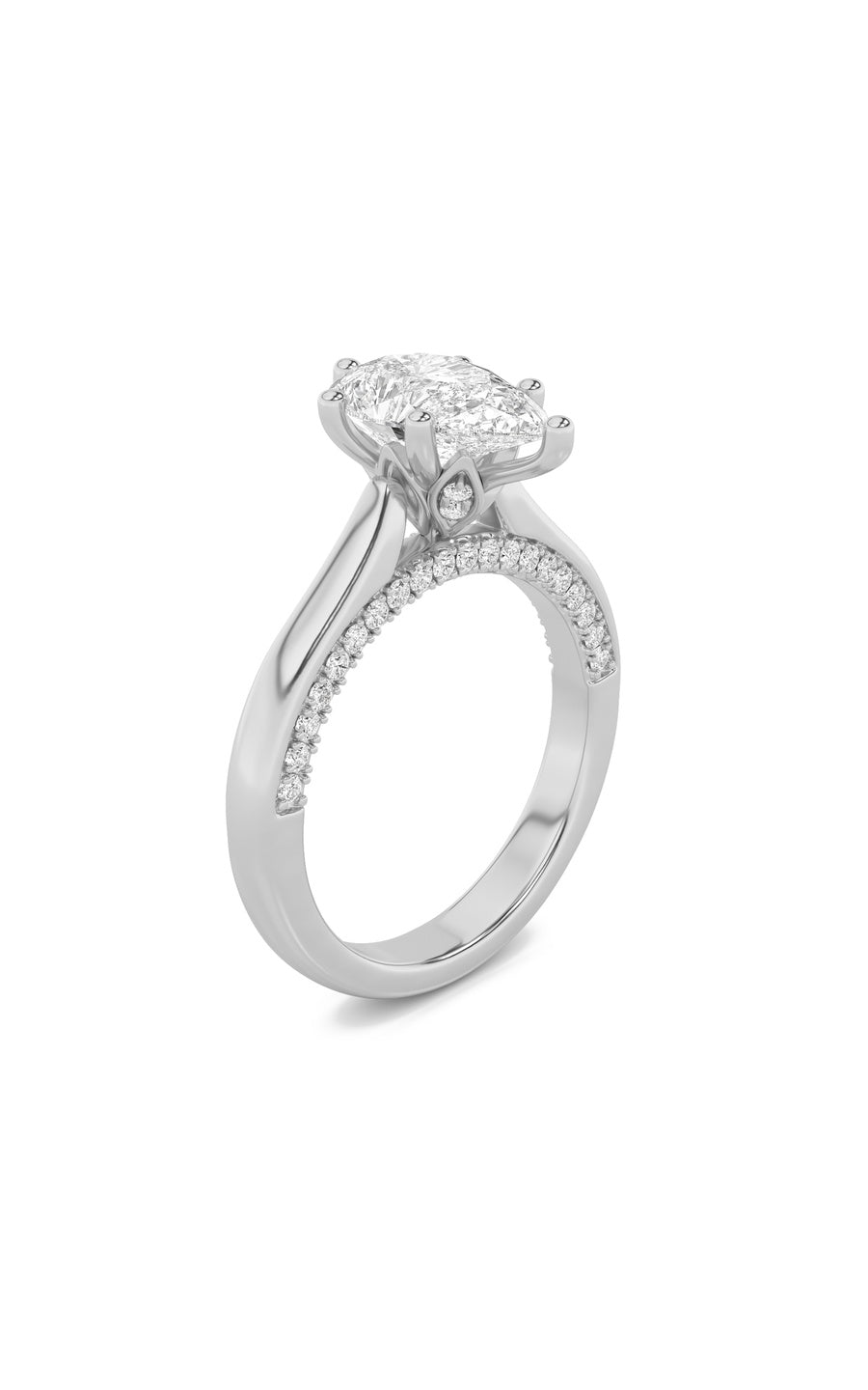 2Cttw Pear Shaped Lab Grown Diamond (F/VS) Tulip Motif Accented Engagement Ring in 14K Gold