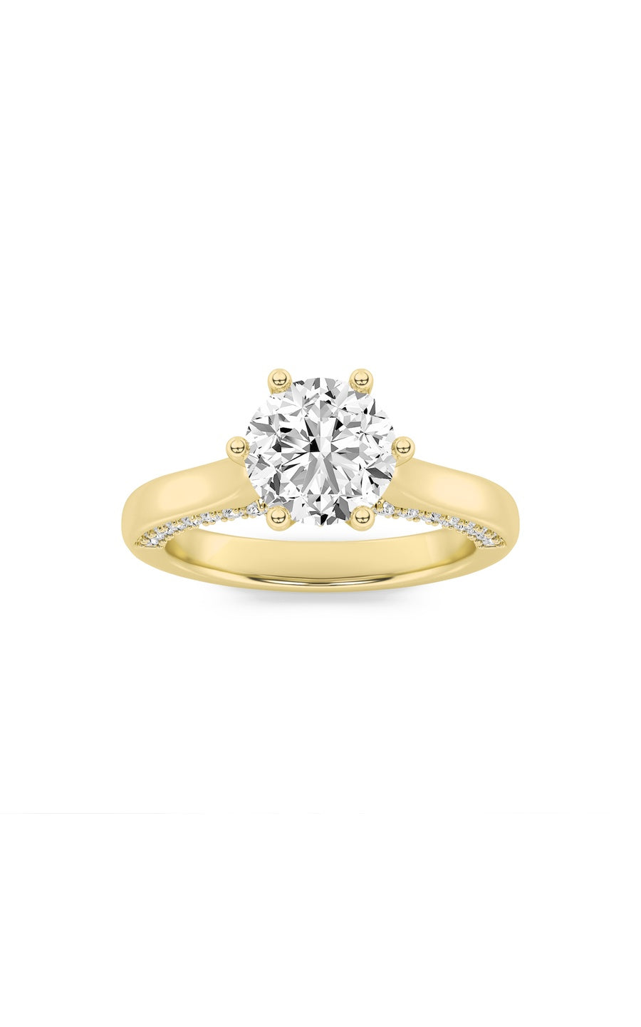 1.25Cttw Round Shaped Lab Grown Diamond (F/VS) Tulip Motif Accented Engagement Ring in 14K Gold