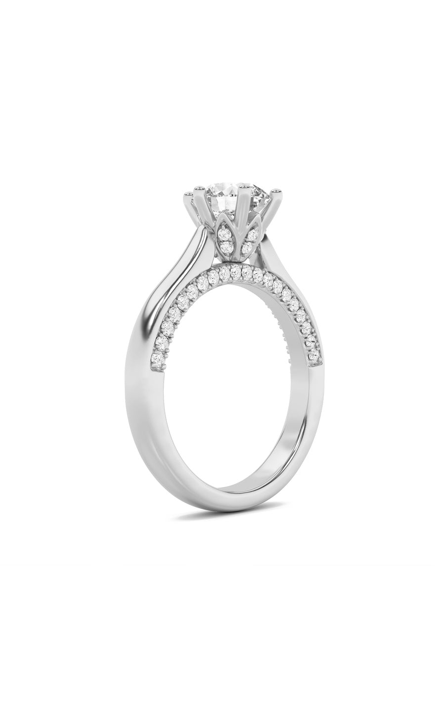 2Cttw Round Shaped Lab Grown Diamond (F/VS) TulipMotif Accented Engagement Ring in 14K Gold