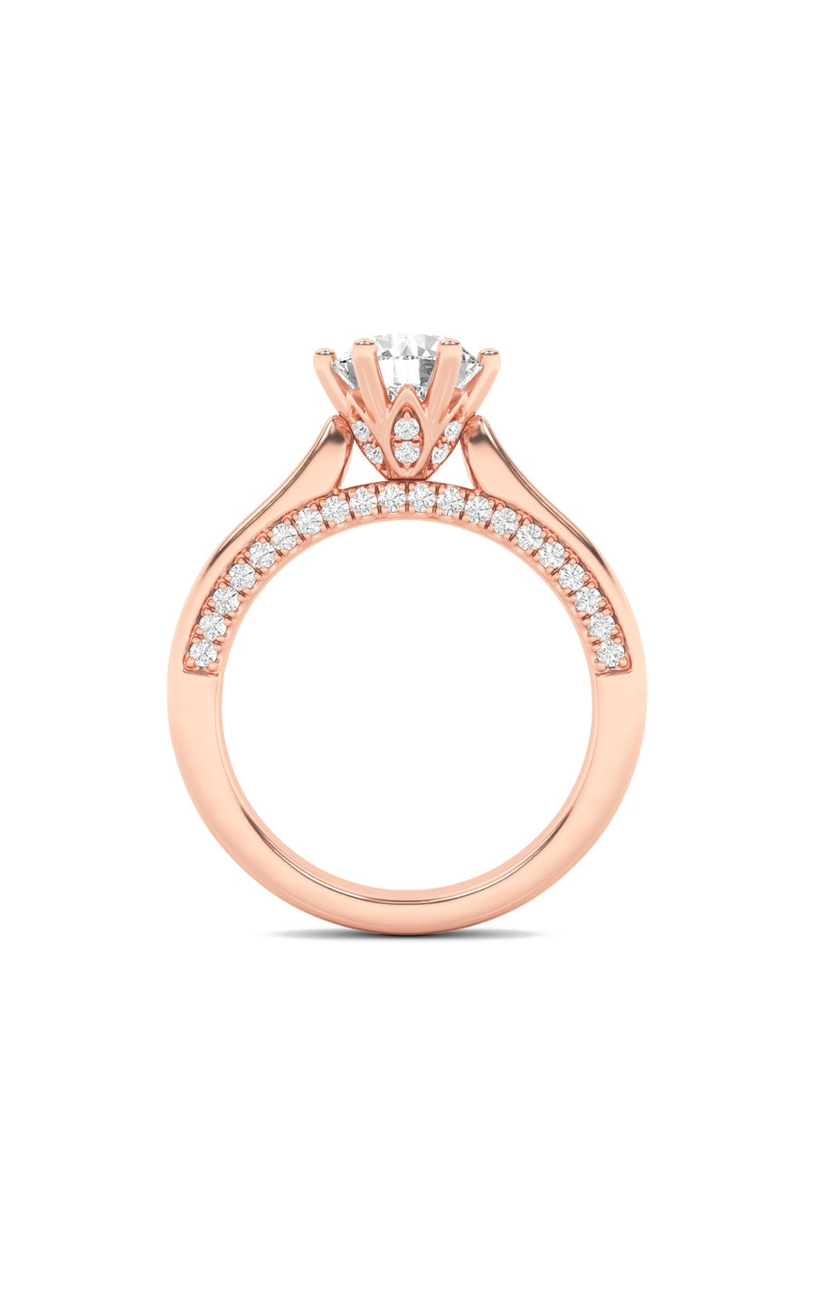 2Cttw Round Shaped Lab Grown Diamond (F/VS) TulipMotif Accented Engagement Ring in 14K Gold
