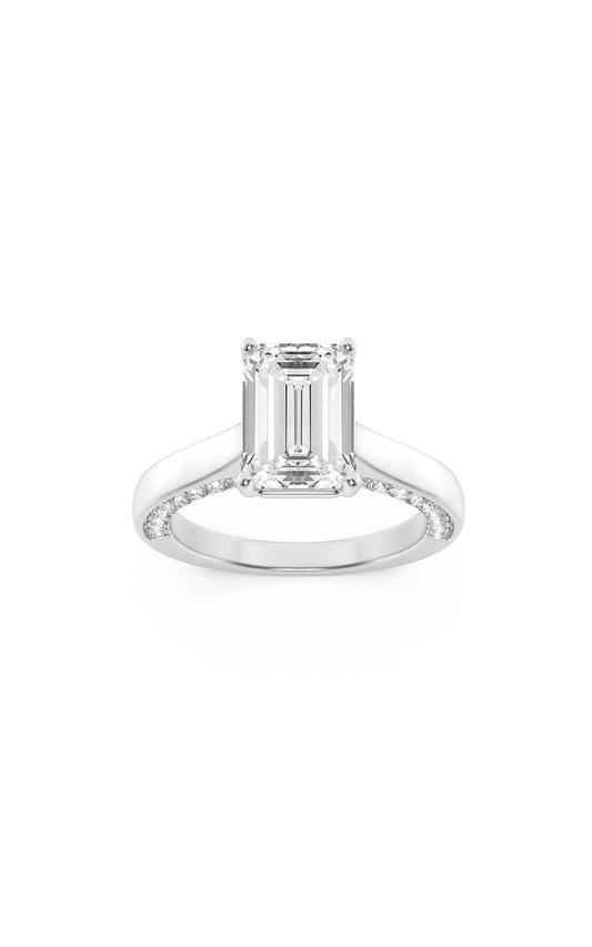 1.25Cttw Emerald Shaped Lab Grown Diamond (F/VS) Accented Bridge Shank Engagement Ring in 14K Gold