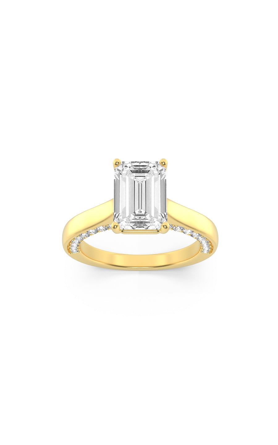 2Cttw Emerald Shaped Lab Grown Diamond (G/VS) Accented Bridge Shank Engagement Ring in 14K Gold
