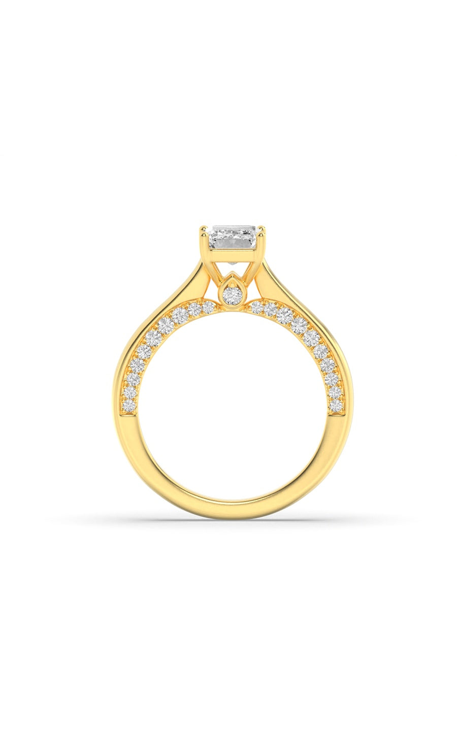 2Cttw Emerald Shaped Lab Grown Diamond (G/VS) Accented Bridge Shank Engagement Ring in 14K Gold