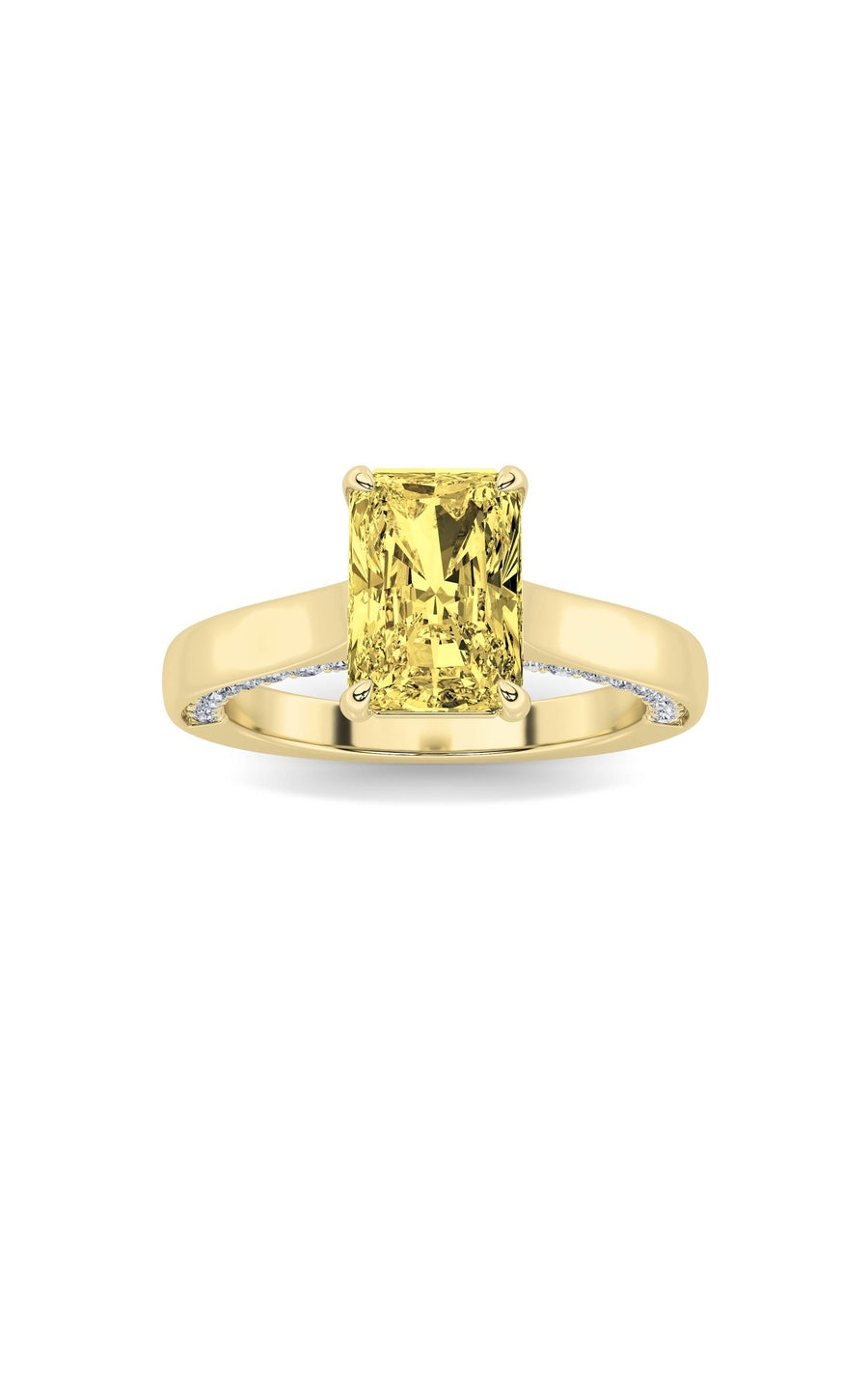 2Cttw Radiant Shaped Lab Grown Diamond (F/VS) Accented Bridge Shank Engagement Ring in 14K Gold