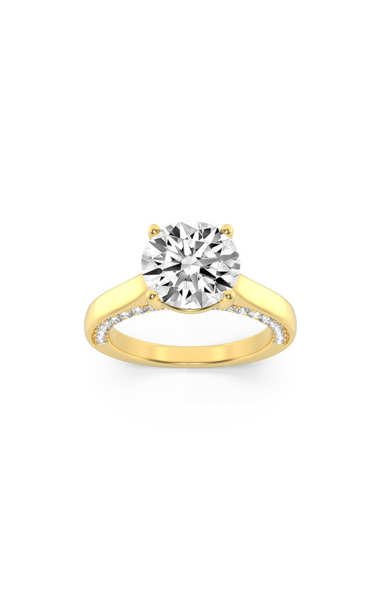 1.33Cttw Round Shaped Lab Grown Diamond (F/VS) Accented Bridge Shank Engagement Ring in 14K Gold