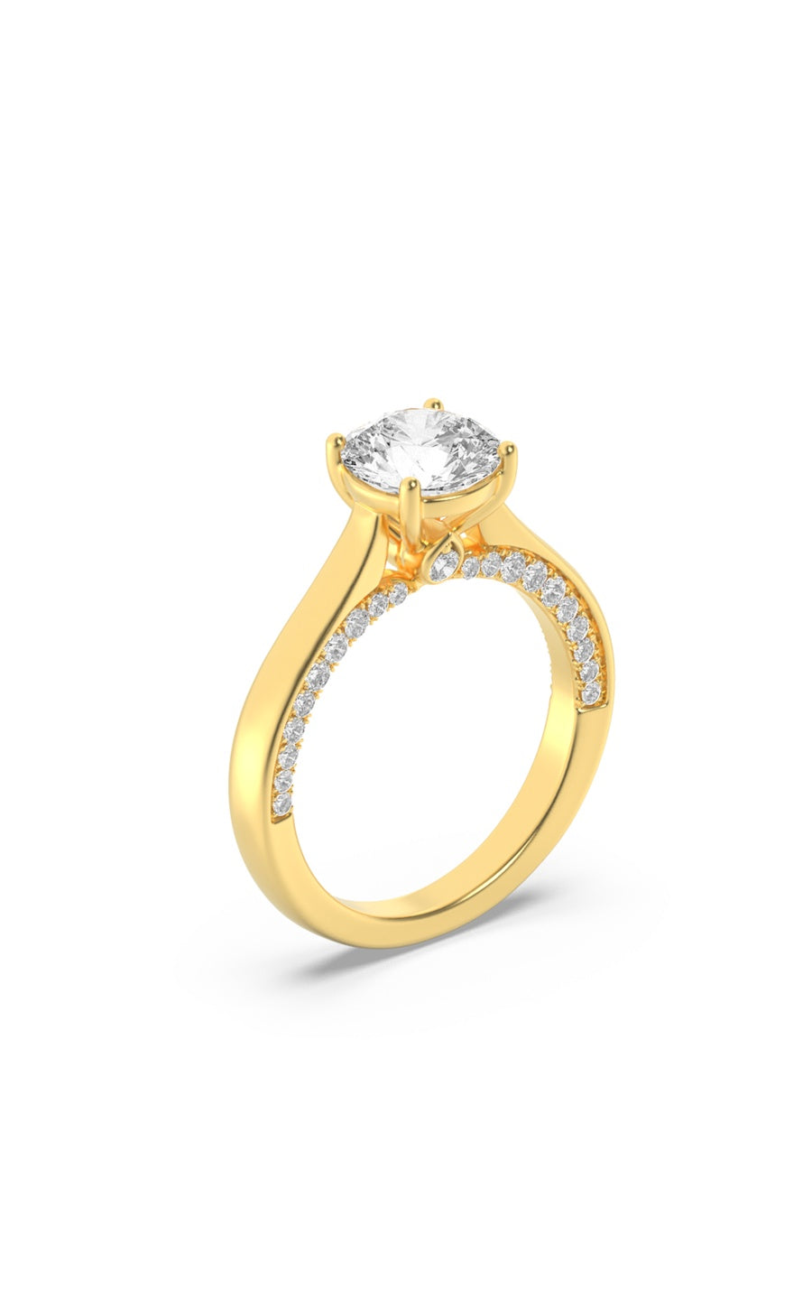 1.33Cttw Round Shaped Lab Grown Diamond (F/VS) Accented Bridge Shank Engagement Ring in 14K Gold