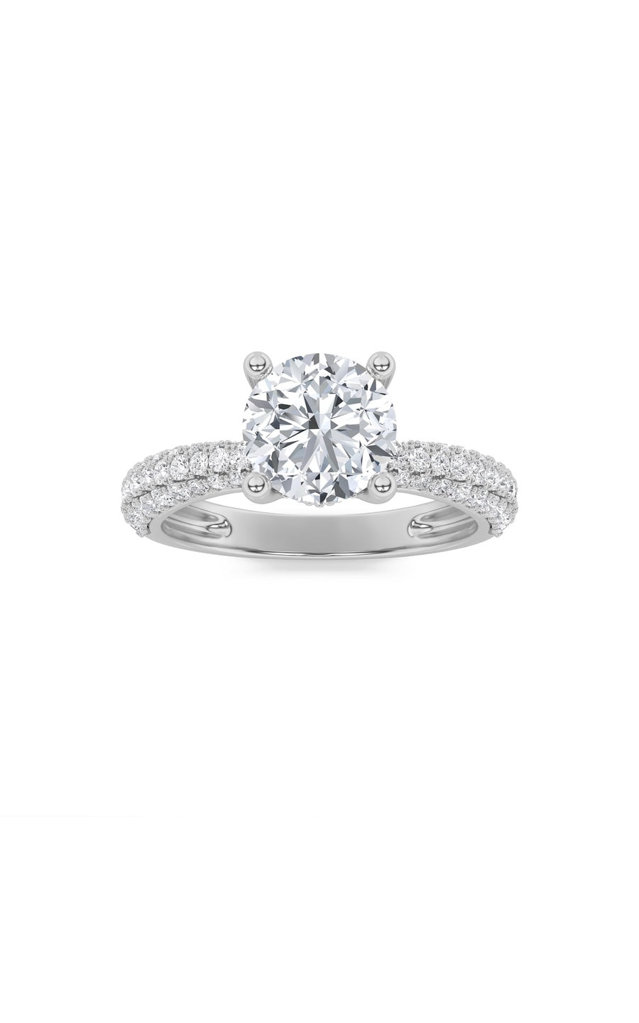 2Cttw Round Shaped Lab Grown Diamond (F/VS) ThreeRow Micro Pave Engagement Ring in 14K Gold