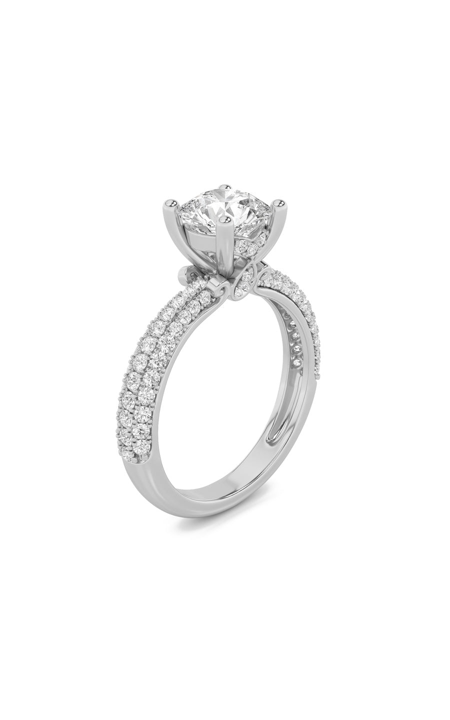 2Cttw Round Shaped Lab Grown Diamond (F/VS) ThreeRow Micro Pave Engagement Ring in 14K Gold
