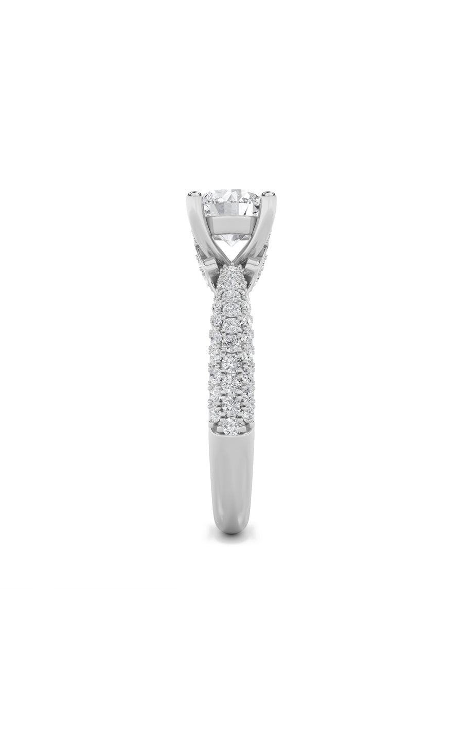 2Cttw Round Shaped Lab Grown Diamond (F/VS) ThreeRow Micro Pave Engagement Ring in 14K Gold