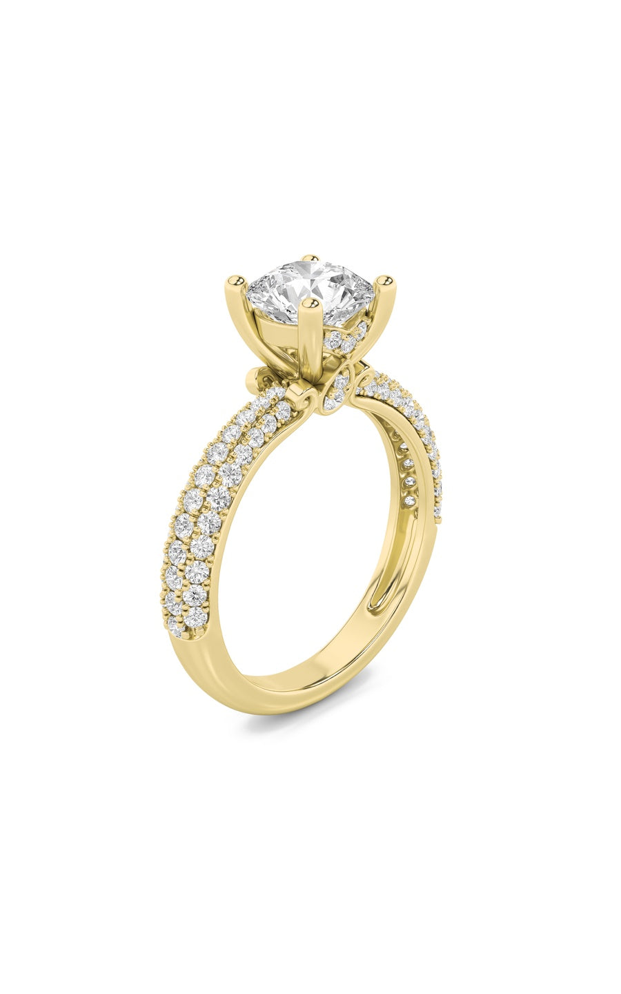 2Cttw Round Shaped Lab Grown Diamond (F/VS) ThreeRow Micro Pave Engagement Ring in 14K Gold